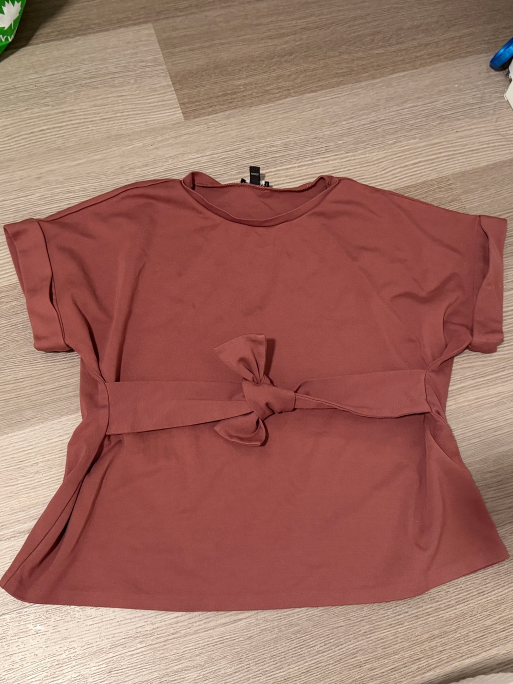 Express Short Sleeve Tie-Front Top in Rose Clay